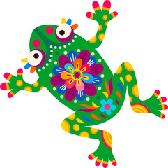 Handmade knitted mexican frog with floral print