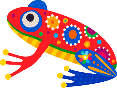 Latin mexican frog with floral print, ethnic toad