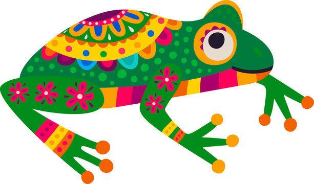 Ethnic toad, latin mexican frog with floral print