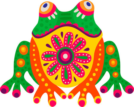 Cartoon coqui frog with ethnic floral print