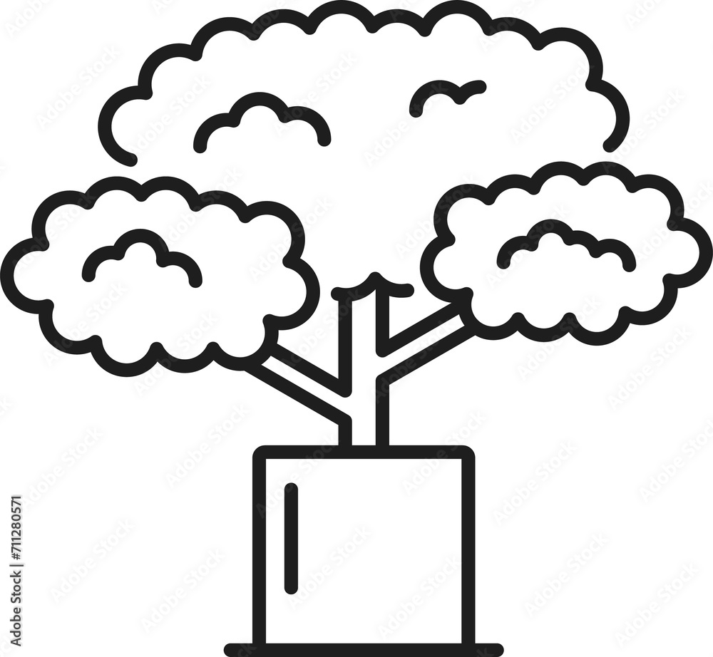 Poster flowerpot with growing tree isolate thin line icon