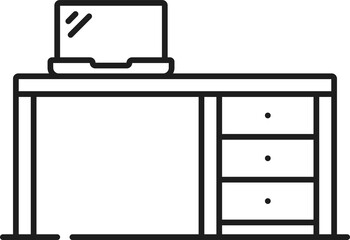 Workplace, linear icon. Office desk vector, table