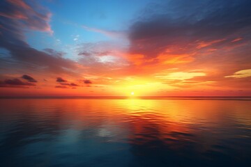 Fototapeta premium Beautiful sunset colors over the ocean with fluffy clouds