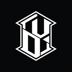 VO Logo monogram hexagon shield shape up and down with sharp corner isolated style design