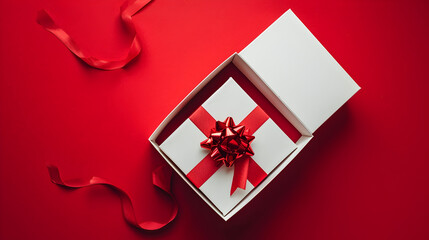 red and white card with ribbon on Red background, Ai generative 
