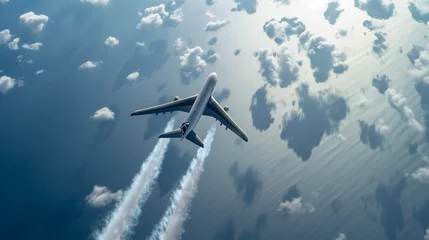 Fotobehang Airplane carbon gas emission co2 dioxide pollution eco sustainable problem jet environment friendly save earth reduce greenhouse electric ESG pollutant particle future forward thinking  © The Stock Image Bank