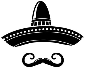 Mexican sombrero hat with moustaches icon