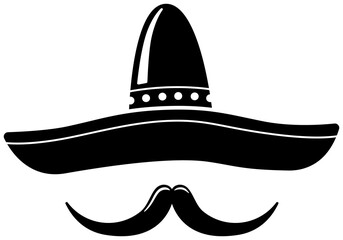 Mariachi mexican sombrero hat with moustaches icon