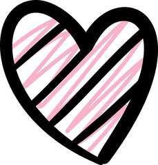 Cute hand drawn heart shape  black and pink color vector illustration