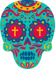 Skull with flowers mexican Day of the Dead symbol
