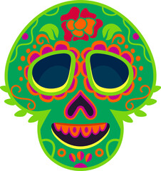 Sugar skull cartoon mexican calavera isolated head