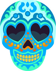 Cartoon mexican calavera sugar skull, heart eyes