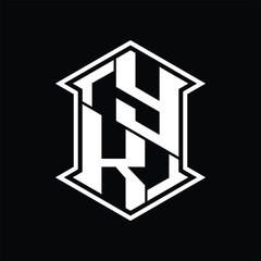 YK Logo monogram hexagon shield shape up and down with sharp corner isolated style design