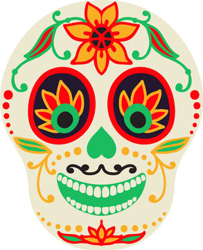 Sugar skull cartoon mexican calavera isolated head