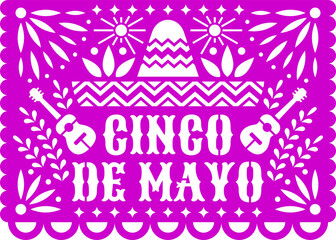 Bunting papercut flag, floral motif, mexican paper