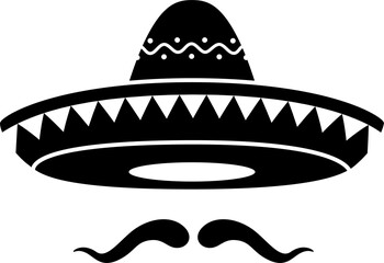 Mariachi mexican sombrero hat with moustaches icon