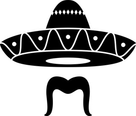 Mariachi musician sombrero hat and moustache icon