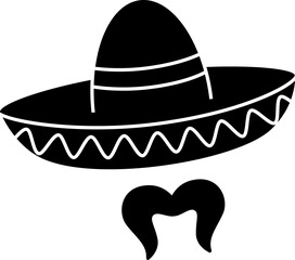 Mexican sombrero hat with moustaches silhouette
