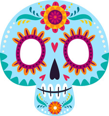 Cartoon spooky skull mexican calavera floral motif