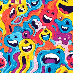 Funny Melting Smiling Happy Faces, A Colorful Cartoon Faces