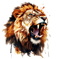 Painting of a fierce lion on a transparent background PNG