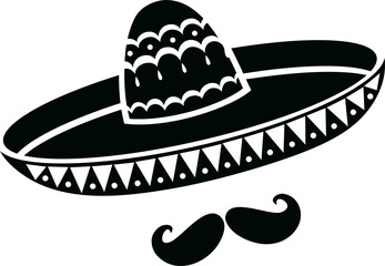 Mariachi mexican sombrero hat with moustaches icon
