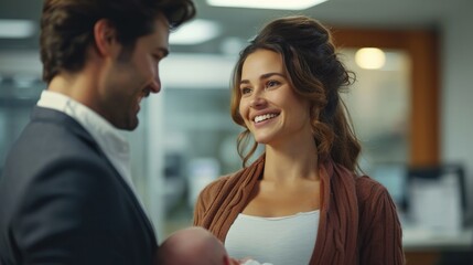 Fototapeta premium A pregnant woman is talking to a doctor. Generative AI.