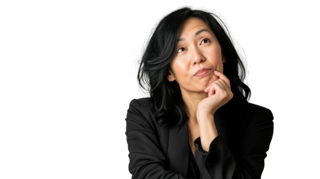 Professional Woman Pondering, Transparent Background for Versatile Use
