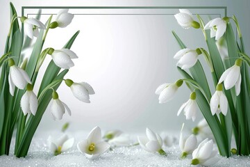 Decorative blank for congratulating International Women's Day with snowdrops in the style of vector graphics. Generative AI. - obrazy, fototapety, plakaty
