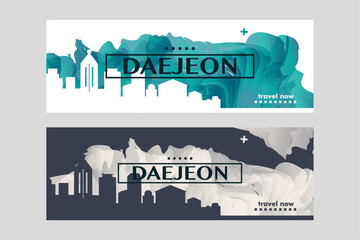 Daejeon city banner pack with skyline, cityscape, landmark. South Korea metropolis  travel vector horizontal illustration layout for brochure, website, page, presentation, header, footer - obrazy, fototapety, plakaty