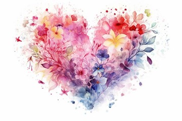 Watercolor floral heart with inner space, perfect for Valentine's backgrounds. Generative AI
