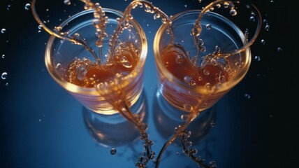 An image of two cup-shaped lovers, with a stream of liquid forming a heart shape as it passes between them.