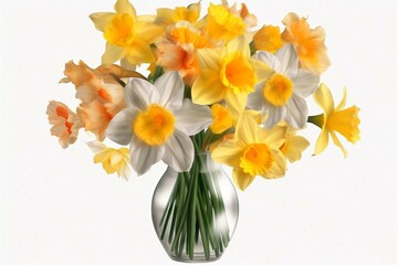 Bouquet of daffodils. Transparent background. Generative AI