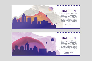 Daejeon city banner pack with skyline, cityscape, landmark. South Korea metropolis  travel vector horizontal illustration layout for brochure, website, page, presentation, header, footer