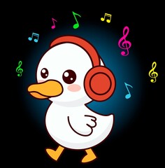 duck listening to music, illustration pattern, vector, for fabrics, backgrounds