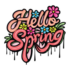 hello spring with hand drawn design
