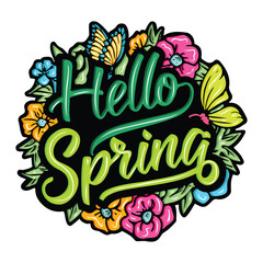 hello spring with hand drawn design