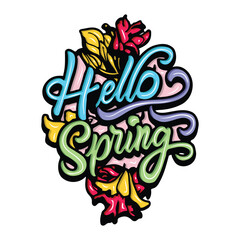 hello spring with hand drawn design