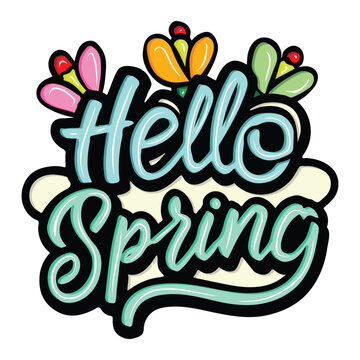 hello spring with hand drawn design