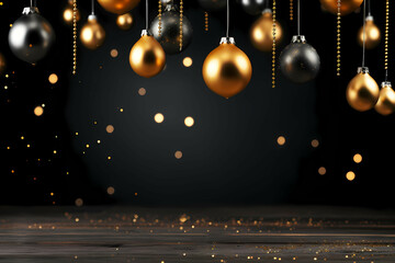 New Years Eve Background, A Group Of Gold And Black Ornaments