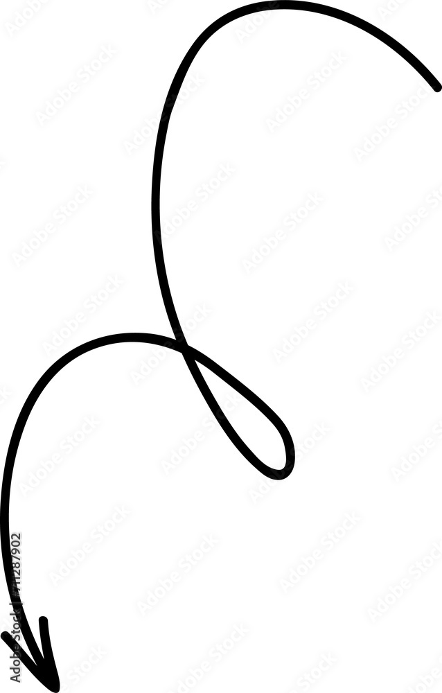 Poster Vertical curvy long arrow doodle with pointer