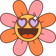 Groovy happy flower character in sunglasses