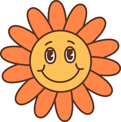 Cute groovy sunflower character with face