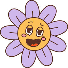 Groovy happy flower character with face