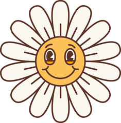 Groovy chamomile flower personage with face