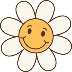 Retro trendy flower character with face