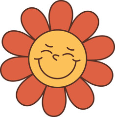 Groovy flower character with face and closed eyes