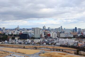 Obraz premium 仙台城址からの仙台市街の風景