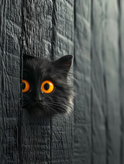 A Pair Of Animated Eyes, A Cat With Yellow Eyes Peeking Out Of A Wall