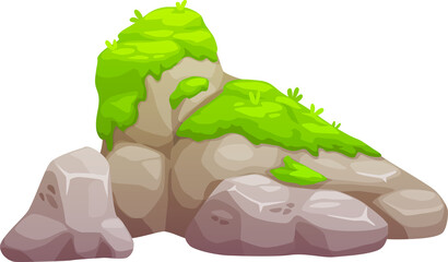Pile of stones, 2d rocks game asset with moss